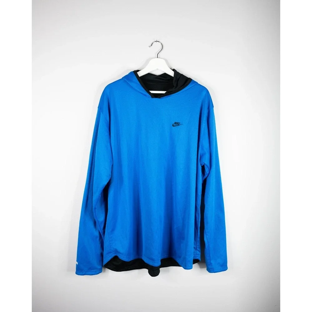 Vintage NIKE Hoodie Sweatshirt Blue Black Medium XL Reversible Embroided Swoosh